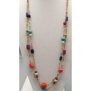 Chico's NWT Double Strand Colorful Colorblock Seed Bead Long 41.5" Necklace